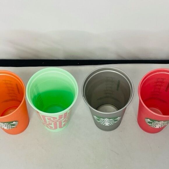 2013 Set of 4 Starbucks Reusable 16oz Plastic Coffee Cups Tumblers No Lids  This - Picture 3 of 7